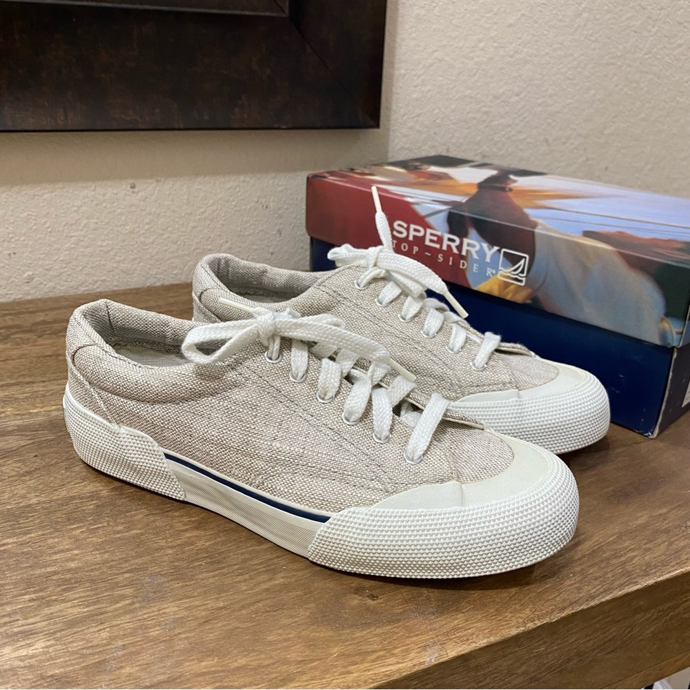 Sperry Top Sider Boat Shoes Oatmeal Linen Women's size 5 ( Girls 3.5 Y )
